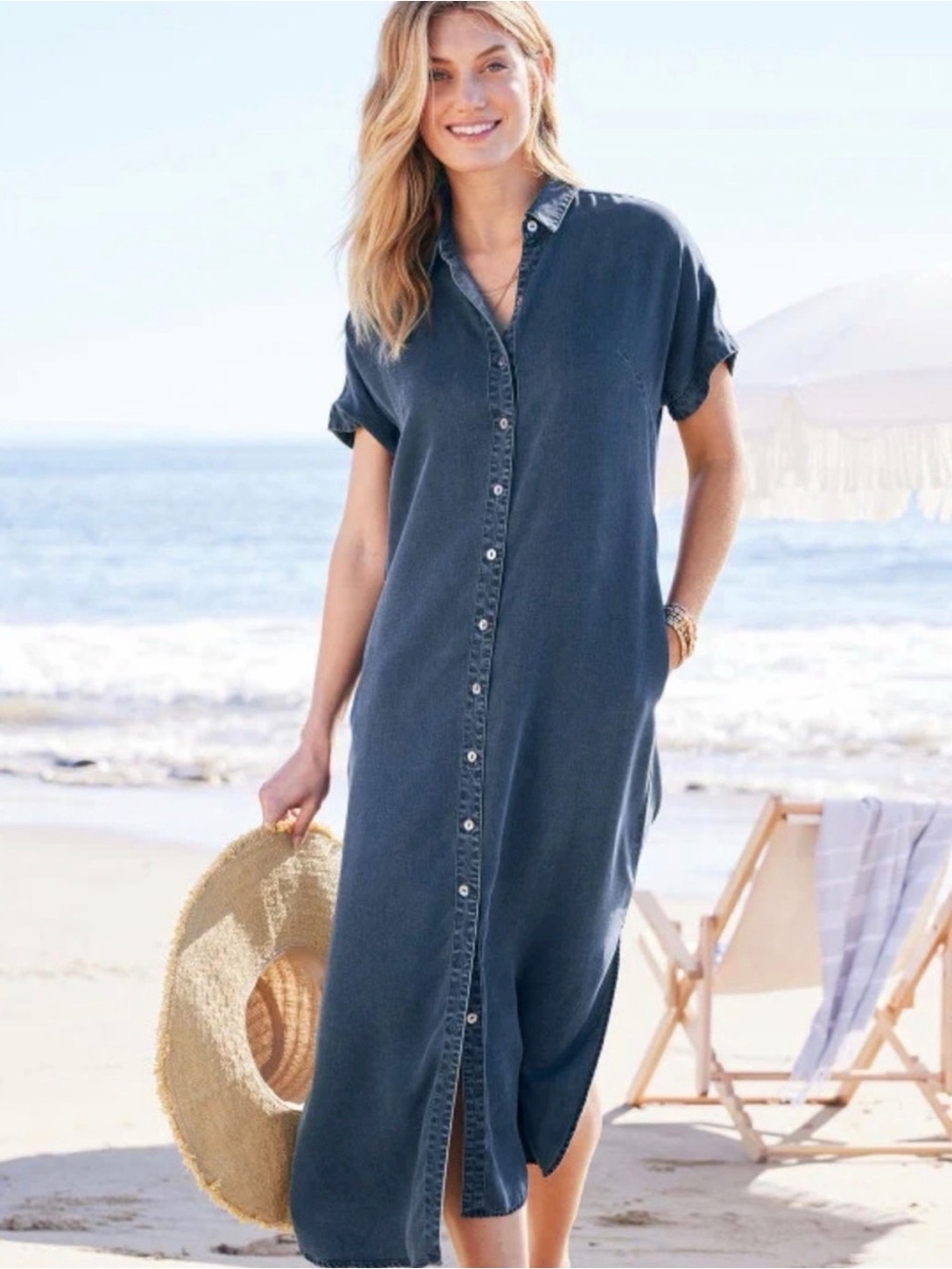 Soft Surroundings Indigo Button-Front Dress size Large